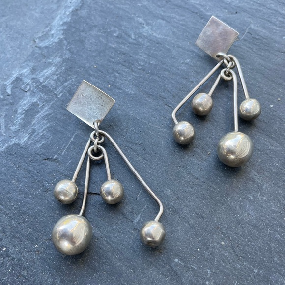 Taxco Jewelry - Vintage Taxco Sterling Silver Large Dangly Statement Earrings